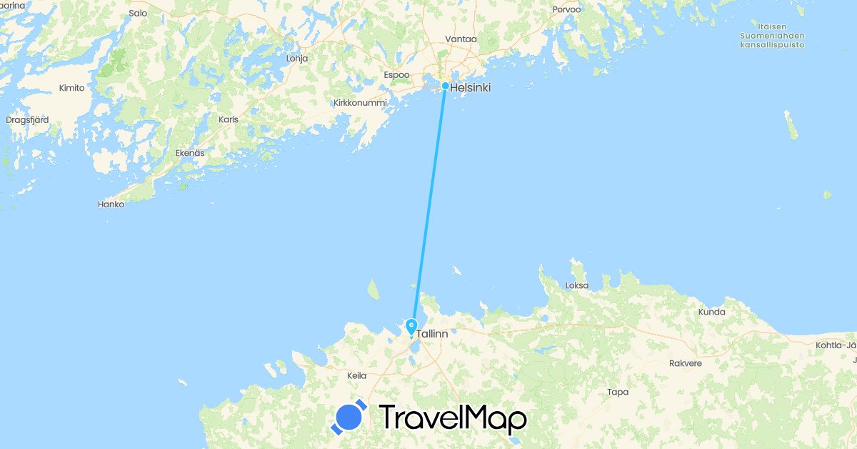 TravelMap itinerary: driving, boat in Estonia, Finland (Europe)